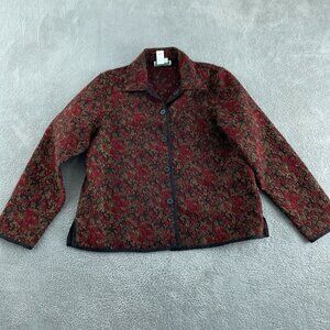 Coldwater Creek Womens Red Floral Lace Button-Up reversible Jacket Medium 0198